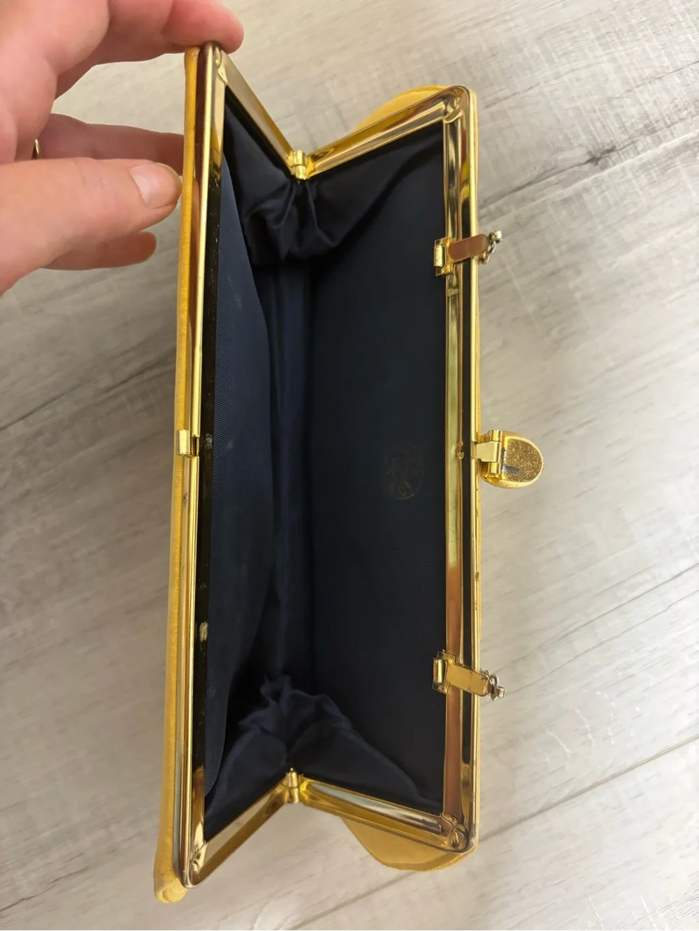 Vintage Rulo Creations Yellow Clutch Purse Chain Strap Gold Frame